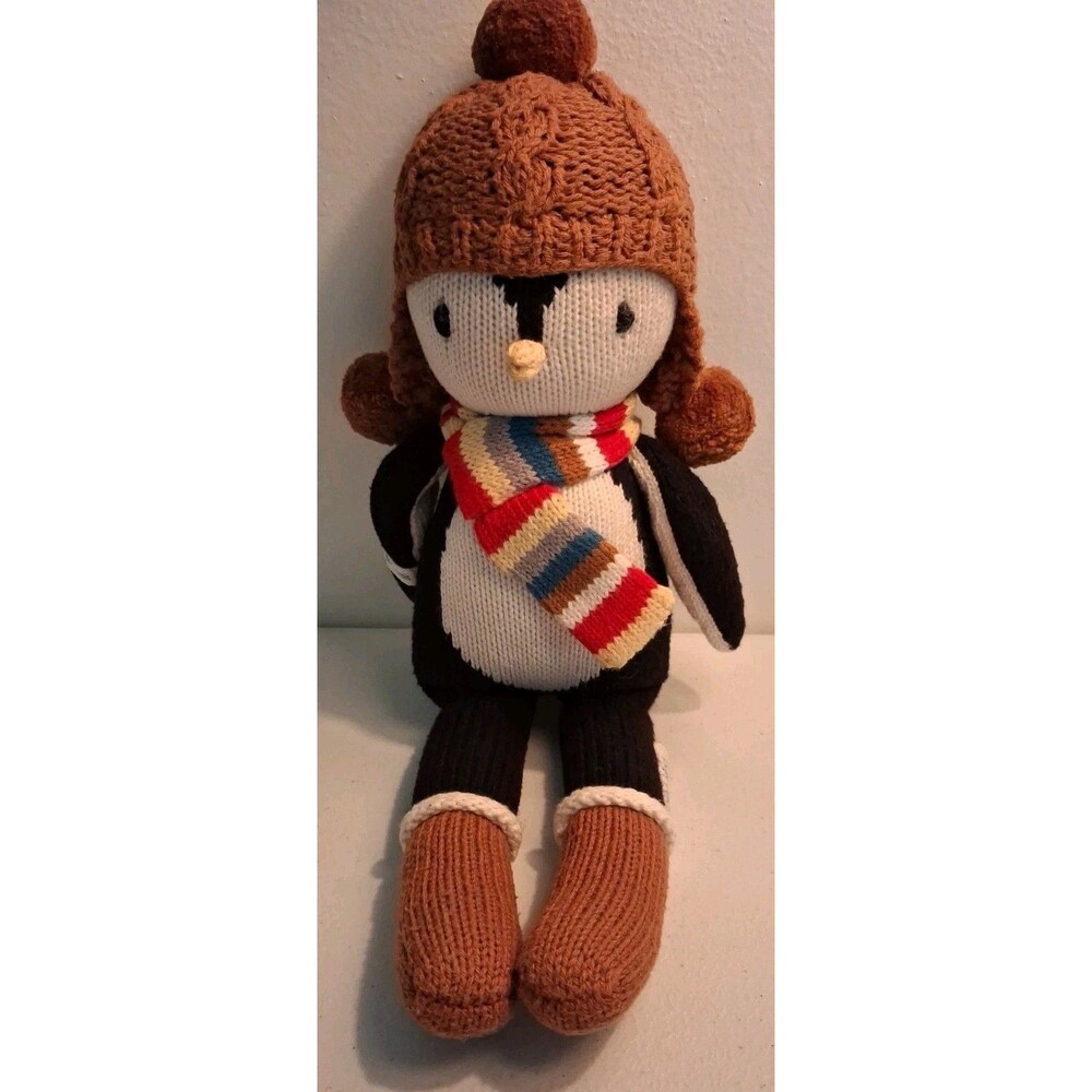 Cuddle Kind Everest the Penguin Hand Knit Plush Stuffed  13"